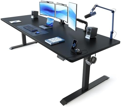 FEZIBO Standing Desk  48   24 Inches Electric Height Adjustable  Sit and Stand Up  Computer Office Desk with Splice Board  White Frame/Maple TOP