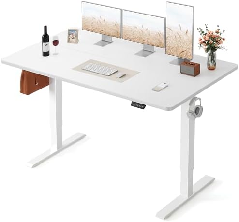 FEZIBO Standing Desk  48   24 Inches Electric Height Adjustable  Sit and Stand Up  Computer Office Desk with Splice Board  White Frame/Maple TOP