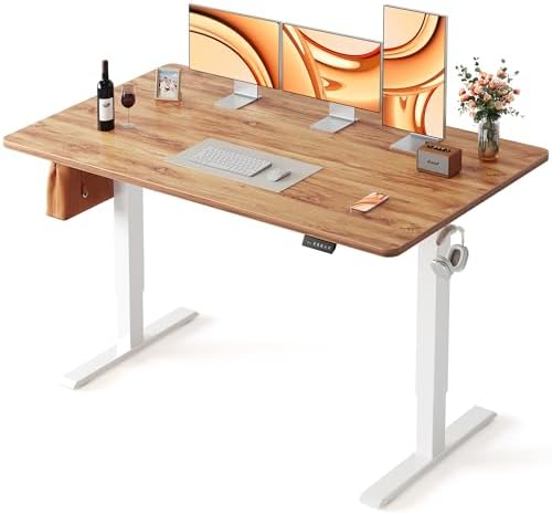 FEZIBO Standing Desk  48   24 Inches Electric Height Adjustable  Sit and Stand Up  Computer Office Desk with Splice Board  White Frame/Maple TOP
