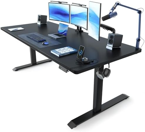 FEZIBO Standing Desk  48   24 Inches Electric Height Adjustable  Sit and Stand Up  Computer Office Desk with Splice Board  White Frame/Maple TOP