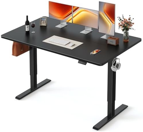 FEZIBO Standing Desk  48   24 Inches Electric Height Adjustable  Sit and Stand Up  Computer Office Desk with Splice Board  White Frame/Maple TOP