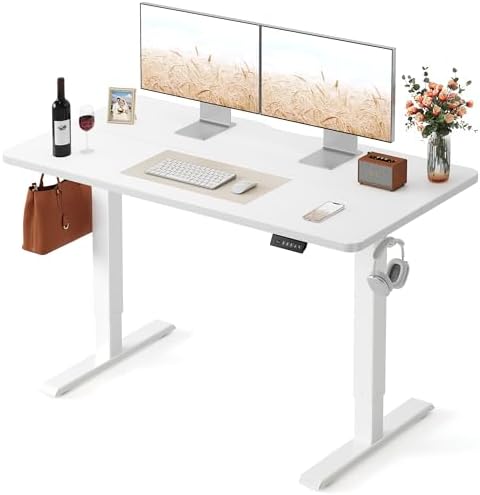 FEZIBO Standing Desk  48   24 Inches Electric Height Adjustable  Sit and Stand Up  Computer Office Desk with Splice Board  White Frame/Maple TOP