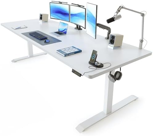 FEZIBO Standing Desk  48   24 Inches Electric Height Adjustable  Sit and Stand Up  Computer Office Desk with Splice Board  White Frame/Maple TOP
