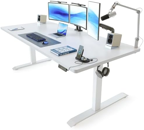 FEZIBO Standing Desk  48   24 Inches Electric Height Adjustable  Sit and Stand Up  Computer Office Desk with Splice Board  White Frame/Maple TOP