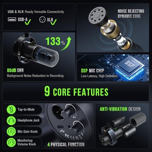 FIFINE Dynamic Microphone  XLR/USB Podcast Recording PC Microphone for Vocal Voice Over Streaming  Studio Metal Mic with Mute  Headphone Jack  Monitoring Volume Control  Windscreen Amplitank K688