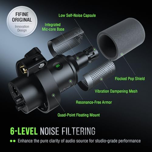 FIFINE Dynamic Microphone  XLR/USB Podcast Recording PC Microphone for Vocal Voice Over Streaming  Studio Metal Mic with Mute  Headphone Jack  Monitoring Volume Control  Windscreen Amplitank K688