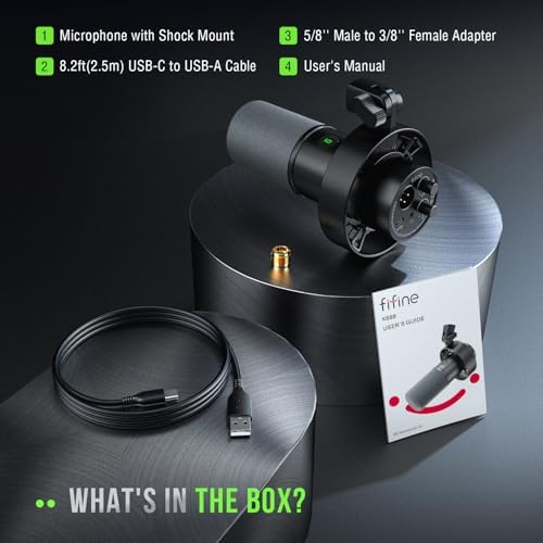 FIFINE Dynamic Microphone  XLR/USB Podcast Recording PC Microphone for Vocal Voice Over Streaming  Studio Metal Mic with Mute  Headphone Jack  Monitoring Volume Control  Windscreen Amplitank K688