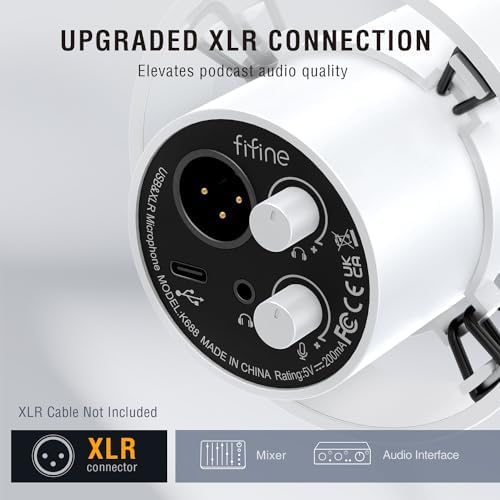 FIFINE Dynamic Microphone  XLR/USB Podcast Recording PC Microphone for Vocal Voice Over Streaming  Studio Metal Mic with Mute  Headphone Jack  Monitoring Volume Control  Windscreen Amplitank K688