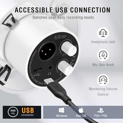 FIFINE Dynamic Microphone  XLR/USB Podcast Recording PC Microphone for Vocal Voice Over Streaming  Studio Metal Mic with Mute  Headphone Jack  Monitoring Volume Control  Windscreen Amplitank K688