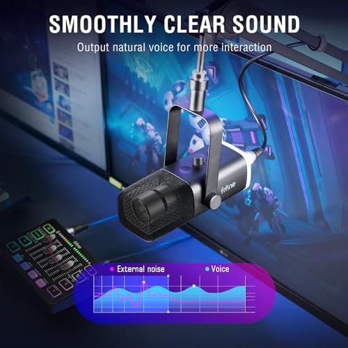FIFINE Gaming Equipment Bundle  Dynamic XLR/USB Gaming Microphone Set with Streaming Audio Mixer for Podcast Recording Video Vocal  RGB Gamer Set with Volume Fader/XLR Interface for PC AmpliGame KS5