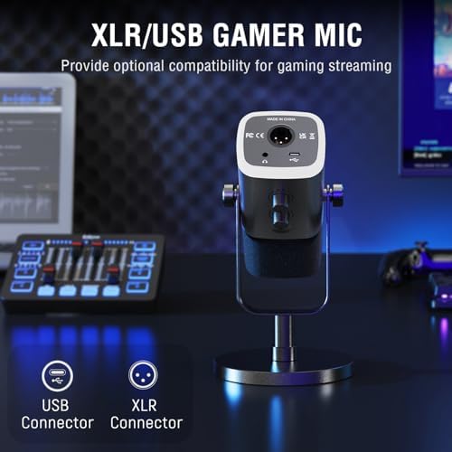 FIFINE Gaming Equipment Bundle  Dynamic XLR/USB Gaming Microphone Set with Streaming Audio Mixer for Podcast Recording Video Vocal  RGB Gamer Set with Volume Fader/XLR Interface for PC AmpliGame KS5