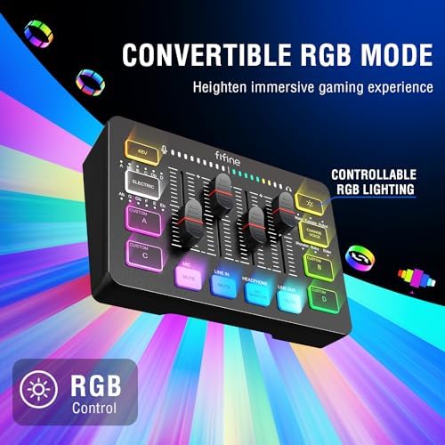 FIFINE Gaming Equipment Bundle  Dynamic XLR/USB Gaming Microphone Set with Streaming Audio Mixer for Podcast Recording Video Vocal  RGB Gamer Set with Volume Fader/XLR Interface for PC AmpliGame KS5