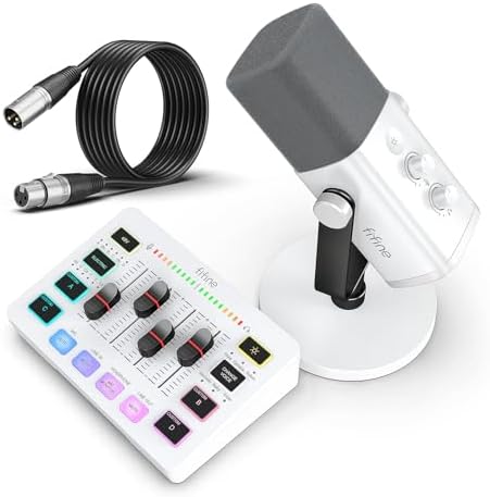 FIFINE Gaming Equipment Bundle  Dynamic XLR/USB Gaming Microphone Set with Streaming Audio Mixer for Podcast Recording Video Vocal  RGB Gamer Set with Volume Fader/XLR Interface for PC AmpliGame KS5