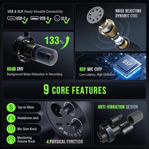 FIFINE K688 Podcast Microphone Kit  USB/XLR Dynamic Microphone with Boom Arm for PC/XLR Mixer  Gaming Mic with Mute Button  Headphone Jack for Vocal  Voice Over  Streaming  Music Recording  K688CT