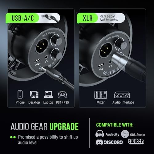 FIFINE - Kit de micrófono de podcast K688, micrófono dinámico USB/XLR con brazo articulado para PC/mezclador XLR, micrófono para juegos con botón de silencio, conector para auriculares para voz, voz