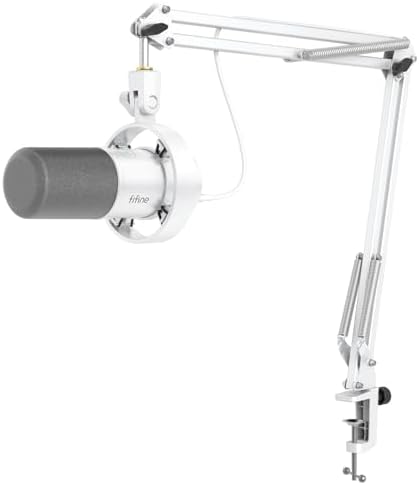 FIFINE - Kit de micrófono de podcast K688, micrófono dinámico USB/XLR con brazo articulado para PC/mezclador XLR, micrófono para juegos con botón de silencio, conector para auriculares para voz, voz