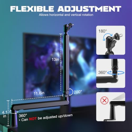 FIFINE Microphone Boom Arm  Low Profile Adjustable Stick Microphone Arm Stand with Desk Mount Clamp  Screw Adapter  Cable Management  for Podcast Streaming Gaming Studio BM88