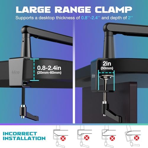 FIFINE Microphone Boom Arm  Low Profile Adjustable Stick Microphone Arm Stand with Desk Mount Clamp  Screw Adapter  Cable Management  for Podcast Streaming Gaming Studio BM88