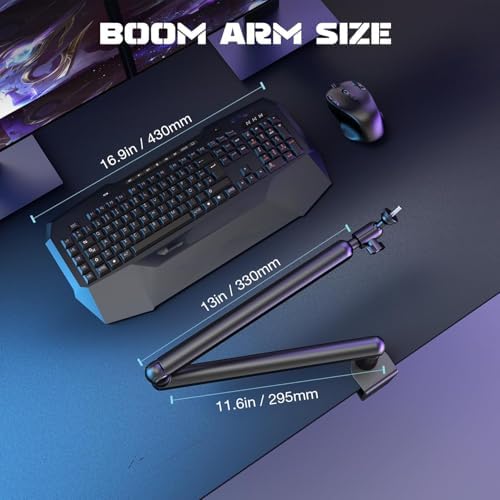 FIFINE Microphone Boom Arm  Low Profile Adjustable Stick Microphone Arm Stand with Desk Mount Clamp  Screw Adapter  Cable Management  for Podcast Streaming Gaming Studio BM88