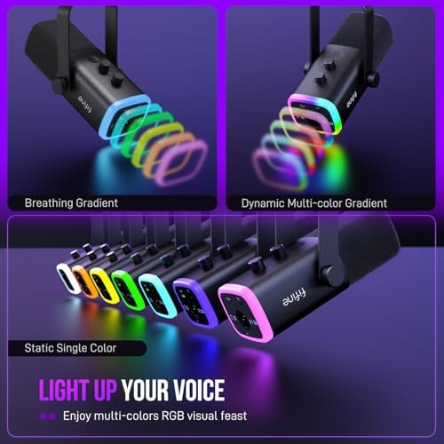 FIFINE USB/XLR Dynamic Microphone for Podcast Recording  PC Computer Gaming Streaming Mic with RGB Light  Mute Button  Headphones Jack  Desktop Stand  Vocal Mic for Singing YouTube AmpliGame AM8