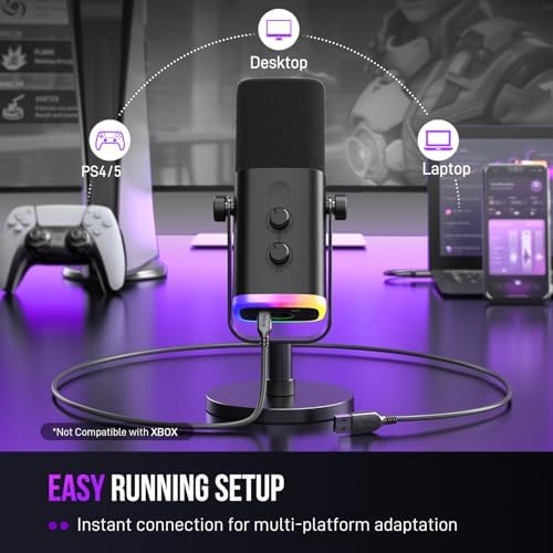 FIFINE USB/XLR Dynamic Microphone for Podcast Recording  PC Computer Gaming Streaming Mic with RGB Light  Mute Button  Headphones Jack  Desktop Stand  Vocal Mic for Singing YouTube AmpliGame AM8