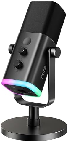 FIFINE USB/XLR Dynamic Microphone for Podcast Recording  PC Computer Gaming Streaming Mic with RGB Light  Mute Button  Headphones Jack  Desktop Stand  Vocal Mic for Singing YouTube AmpliGame AM8