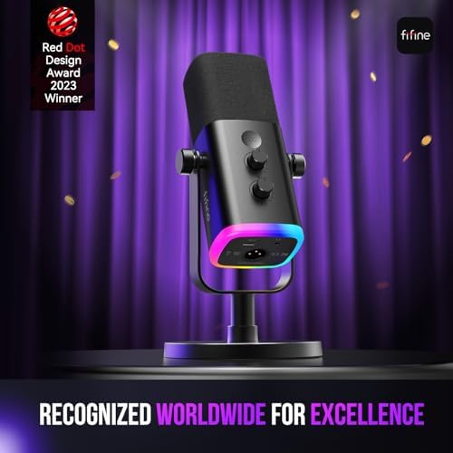 FIFINE USB/XLR Dynamic Microphone for Podcast Recording  PC Computer Gaming Streaming Mic with RGB Light  Mute Button  Headphones Jack  Desktop Stand  Vocal Mic for Singing YouTube AmpliGame AM8