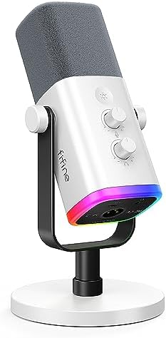 FIFINE USB/XLR Dynamic Microphone for Podcast Recording  PC Computer Gaming Streaming Mic with RGB Light  Mute Button  Headphones Jack  Desktop Stand  Vocal Mic for Singing YouTube AmpliGame AM8