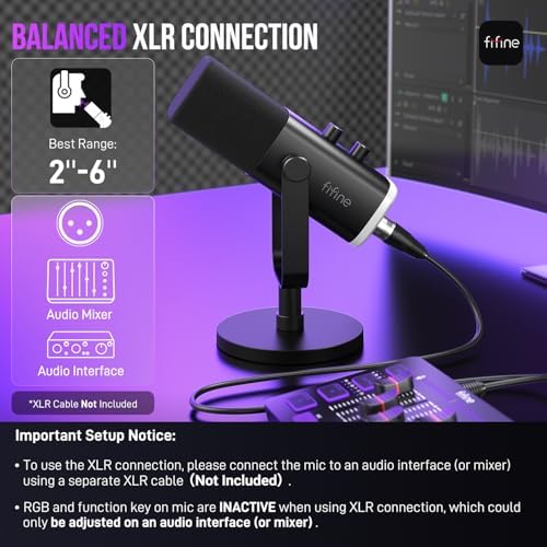 FIFINE USB/XLR Dynamic Microphone for Podcast Recording  PC Computer Gaming Streaming Mic with RGB Light  Mute Button  Headphones Jack  Desktop Stand  Vocal Mic for Singing YouTube AmpliGame AM8