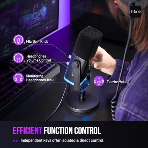 FIFINE USB/XLR Dynamic Microphone for Podcast Recording  PC Computer Gaming Streaming Mic with RGB Light  Mute Button  Headphones Jack  Desktop Stand  Vocal Mic for Singing YouTube AmpliGame AM8