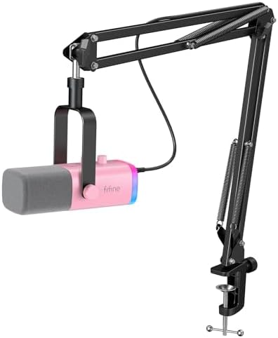 FIFINE XLR/USB Gaming Microphone Set  Dynamic PC Mic for Streaming Podcasting  Computer RGB Mic Kit with Boom Arm Stand  Mute Button  Headphones Jack  for Recording Vocal Voice Over AmpliGame AM8T