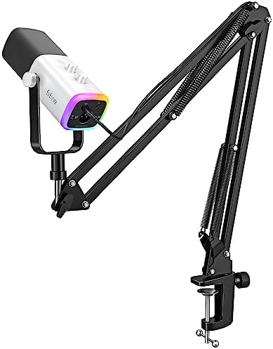 FIFINE XLR/USB Gaming Microphone Set  Dynamic PC Mic for Streaming Podcasting  Computer RGB Mic Kit with Boom Arm Stand  Mute Button  Headphones Jack  for Recording Vocal Voice Over AmpliGame AM8T
