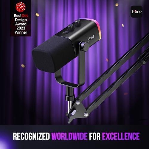 FIFINE XLR/USB Gaming Microphone Set  Dynamic PC Mic for Streaming Podcasting  Computer RGB Mic Kit with Boom Arm Stand  Mute Button  Headphones Jack  for Recording Vocal Voice Over AmpliGame AM8T