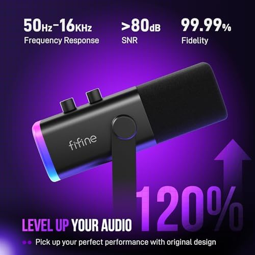 FIFINE XLR/USB Gaming Microphone Set  Dynamic PC Mic for Streaming Podcasting  Computer RGB Mic Kit with Boom Arm Stand  Mute Button  Headphones Jack  for Recording Vocal Voice Over AmpliGame AM8T