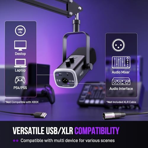 FIFINE XLR/USB Gaming Microphone Set  Dynamic PC Mic for Streaming Podcasting  Computer RGB Mic Kit with Boom Arm Stand  Mute Button  Headphones Jack  for Recording Vocal Voice Over AmpliGame AM8T