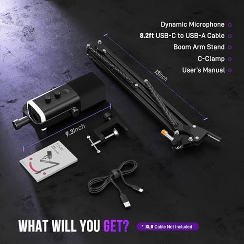 FIFINE XLR/USB Gaming Microphone Set  Dynamic PC Mic for Streaming Podcasting  Computer RGB Mic Kit with Boom Arm Stand  Mute Button  Headphones Jack  for Recording Vocal Voice Over AmpliGame AM8T