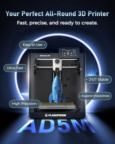 FLASHFORGE Impresora 3D AD5M, impresora CoreXY de alta velocidad de 23.622 in/s con nivelación automática de 1 clic, extrusora de accionamiento directo de alta temperatura, boquilla de intercambio