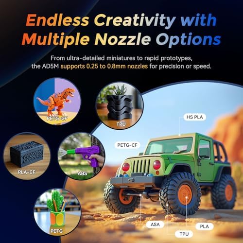FLASHFORGE 3D Printer AD5M  1 Click Full Auto Calibration 600mm/s Fast Printing  CoreXY High Speed Precision with Every Layer  3S Quick Swap Nozzle  Customizable Enclosure  Build Volume 220 220 220mm