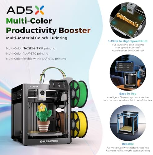 FLASHFORGE 3D Printer AD5X w/o Filament  IFS Multi Color Printing  CoreXY 600mm/s High Speed & Precision  Auto Calibration & Vibration Compensation  300  Direct Drive Extruder Unleash Your Creativity