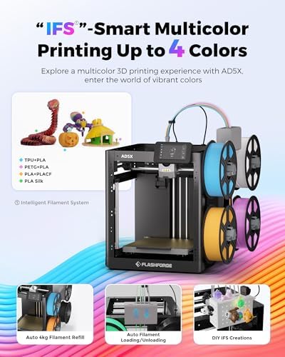 FLASHFORGE AD5X 3D Printer Smart Multi Color 3D Printer with IFS Max 600mm/s High Speed 4 Colors Printing Fully Auto Leveling 300 C Direct Extruder for PLA CF PETG CF Print Size 220x220x220mm