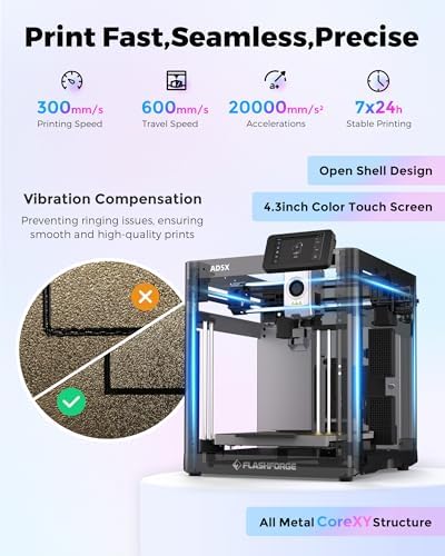 FLASHFORGE AD5X 3D Printer Smart Multi Color 3D Printer with IFS Max 600mm/s High Speed 4 Colors Printing Fully Auto Leveling 300 C Direct Extruder for PLA CF PETG CF Print Size 220x220x220mm