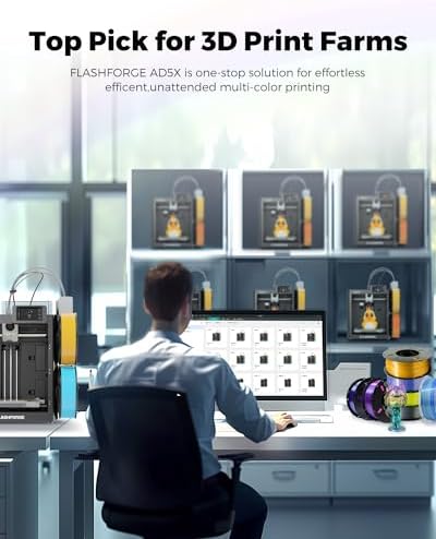 FLASHFORGE AD5X 3D Printer Smart Multi Color 3D Printer with IFS Max 600mm/s High Speed 4 Colors Printing Fully Auto Leveling 300 C Direct Extruder for PLA CF PETG CF Print Size 220x220x220mm