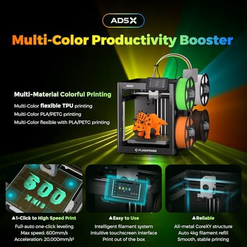 FLASHFORGE AD5X Multi Material 3D Printer 4 Color Printing  600mm/s Speed 1 Click Print with DIY IFS Creations  Full Auto Calibration & Filament Backup  AD5X  Multi Color Productivity Booster