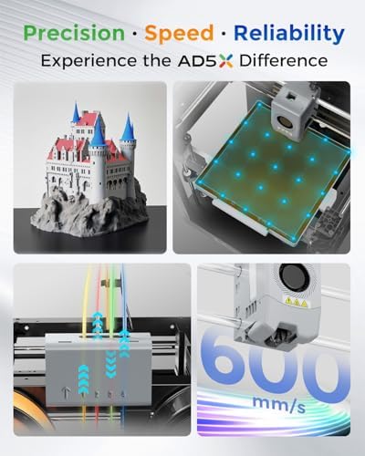 FLASHFORGE AD5X Multi Color 3D Printer 4 Colors with IFS  Fully Auto Leveling FDM 3D Printer with Max 600mm/s High Speed Printing and Max 300 C Nozzle  Large Printing Size 220   220   220mm