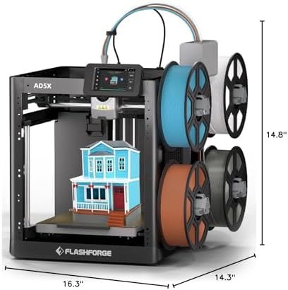 FLASHFORGE AD5X Multi Color 3D Printer 4 Colors with IFS  Fully Auto Leveling FDM 3D Printer with Max 600mm/s High Speed Printing and Max 300 C Nozzle  Large Printing Size 220   220   220mm