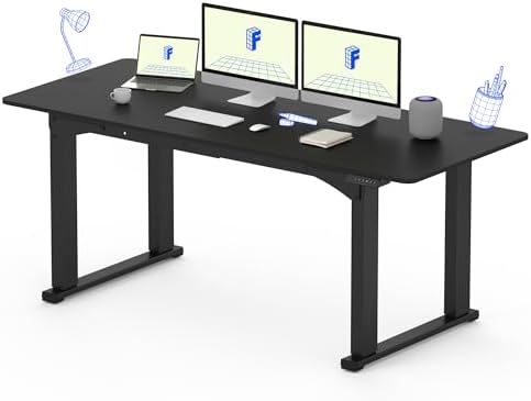 FLEXISPOT 4 Leg Standing Desk 71 x 32 Inch Electric Adjustable Height Sit Stand Desk with Splice Board Home Office Desk  Black Top   Black Frame