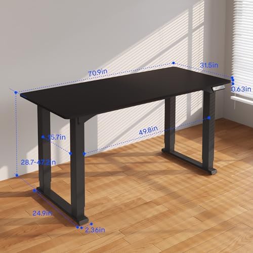 FLEXISPOT 4 Leg Standing Desk 71 x 32 Inch Electric Adjustable Height Sit Stand Desk with Splice Board Home Office Desk  Black Top   Black Frame