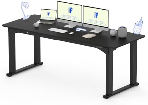 FLEXISPOT 4 Leg Standing Desk 71 x 32 Inch Electric Adjustable Height Sit Stand Desk with Splice Board Home Office Desk  Black Top   Black Frame