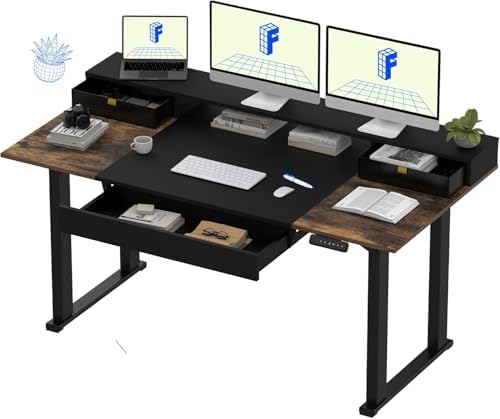 FLEXISPOT 4 Leg Standing Desk 71 x 32 Inch Electric Adjustable Height Sit Stand Desk with Splice Board Home Office Desk  Black Top   Black Frame