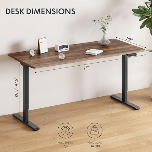 FLEXISPOT 71x32 Large Dual Motor Electric Standing Desk  Black Walnut   198 LBS Heavy Duty Capacity  Ideal for Home Office  Creative Studio  or Multi Monitor Setup